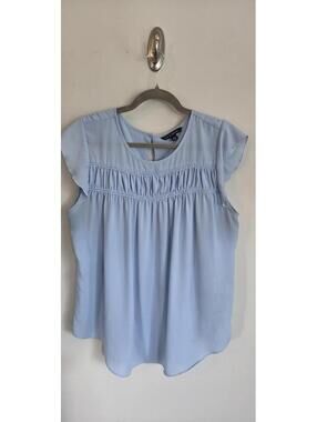 Zac & Rachel Light Blue Ruffle Yoke Cap Sleeve Blouse